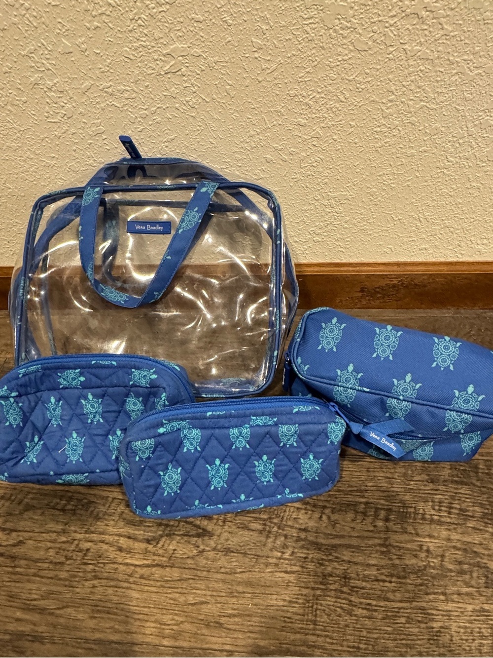 Vera Bradley Blue Turtle Clear Travel Cosmetic Set - 4 Piece